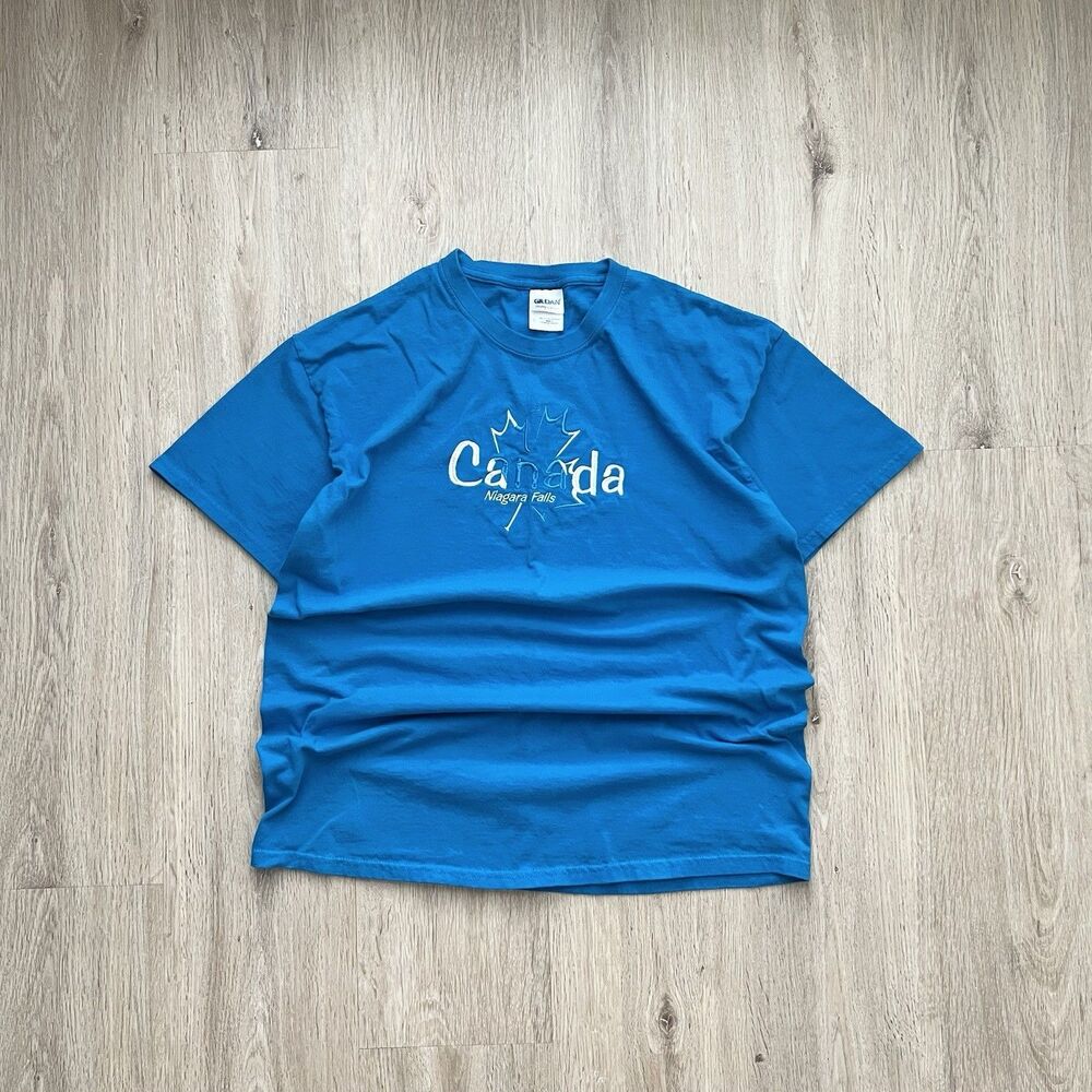 Vintage Style Canada Niagara Falls T-Shirt Mens Large Blue Embroidered Tourism